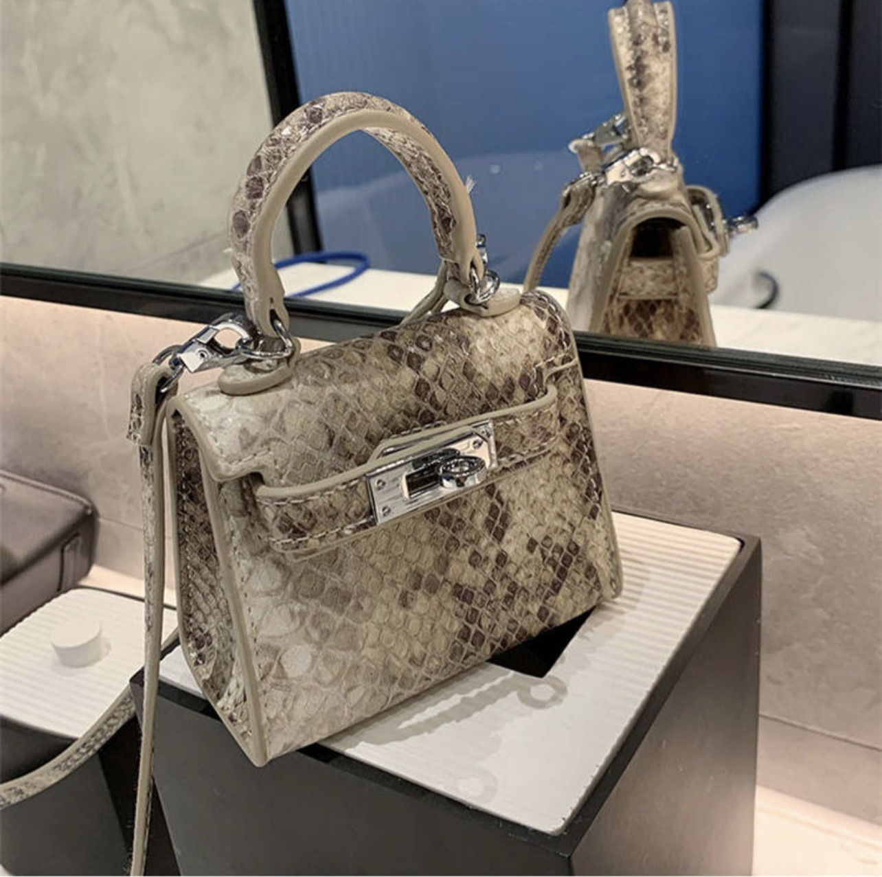 Mini fashion snake print and Black bag