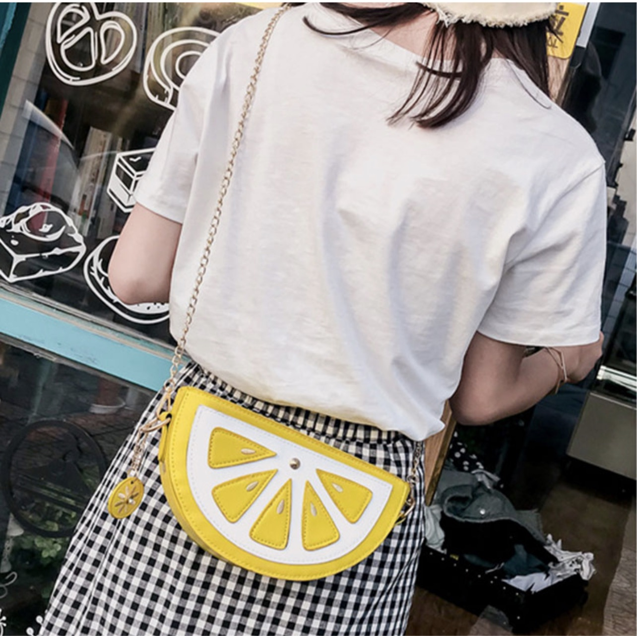 Watermelon and lemon shoulder bag.