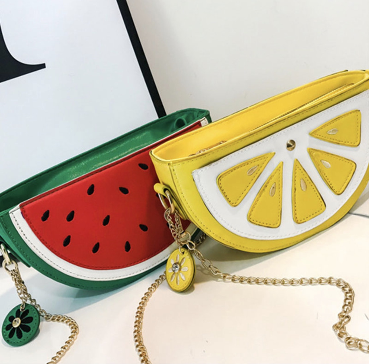 Watermelon and lemon shoulder bag.