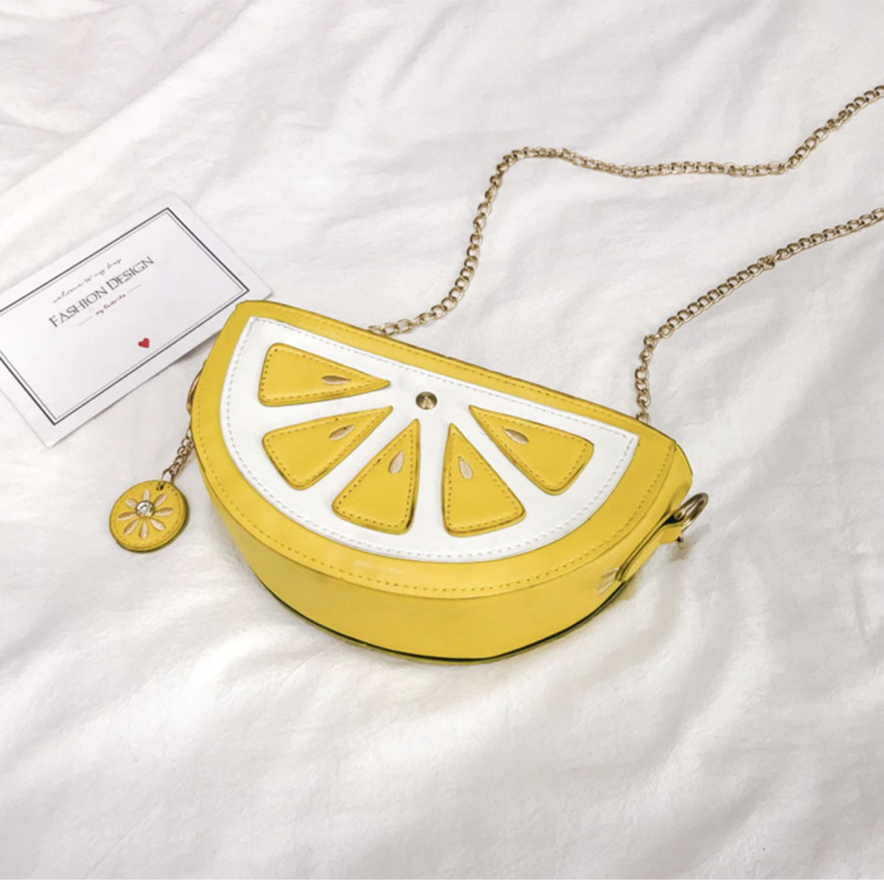 Watermelon and lemon shoulder bag.