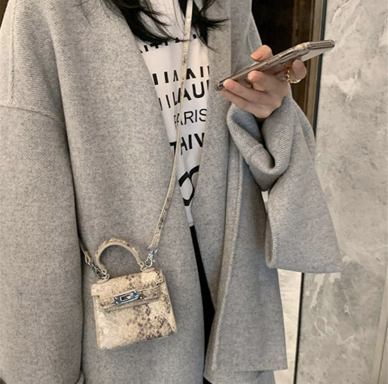 Mini fashion snake print and Black bag