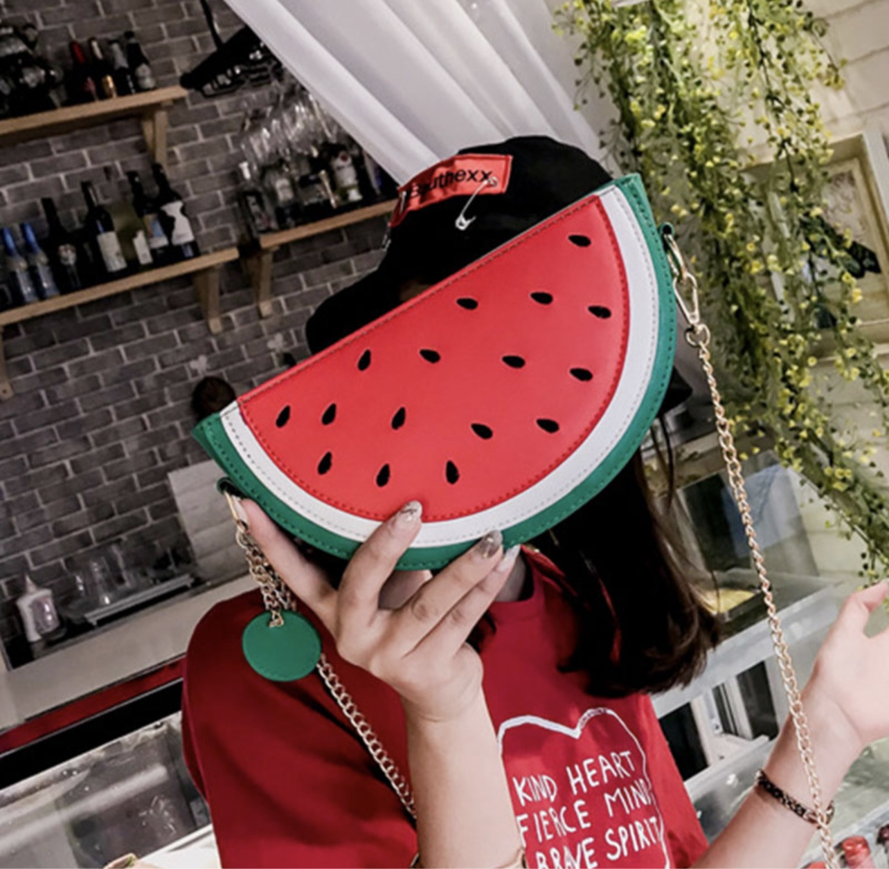 Watermelon and lemon shoulder bag.